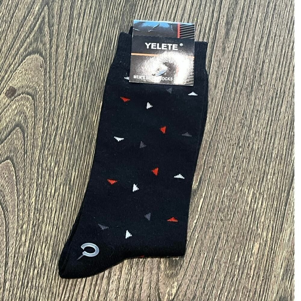 NWT Yelete Mens Dress Socks Printed Cotton Blend 513DS010 Black Size 10-13